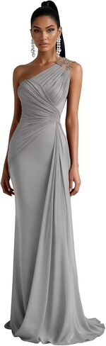 Chiffon One Shoulder Bridesmaid Dresses for Women Long Mermaid Pleated Formal Evening Party Gown in Saudi Arabia