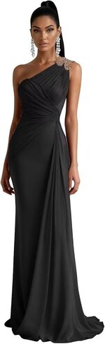 Chiffon One Shoulder Bridesmaid Dresses for Women Long Mermaid Pleated Formal Evening Party Gown in Saudi Arabia