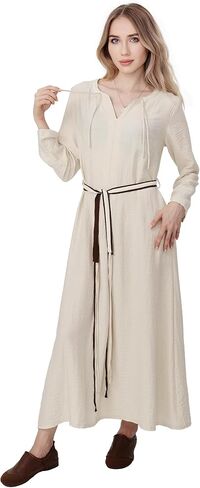 Womens Peasant Dress with Belt Linen Tunic Underdress for Medieval Renaissance Halloween Cosplay Costume Maxi in Kuwait