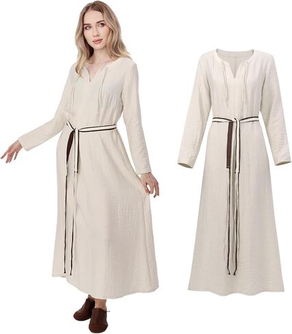 Womens Peasant Dress with Belt Linen Tunic Underdress for Medieval Renaissance Halloween Cosplay Costume Maxi in Saudi Arabia
