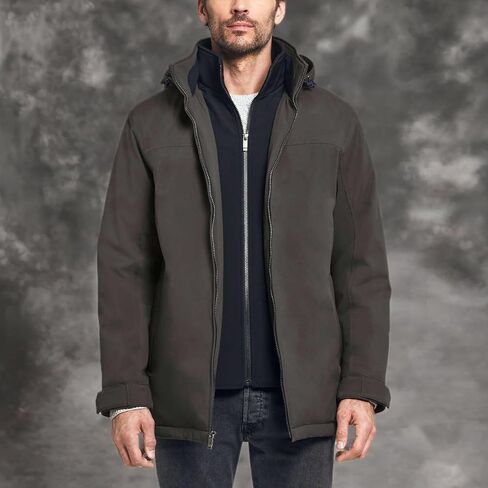 سترة رجالية مقاومة للطقس بتقنية Ultra Tech، معطف بغطاء رأس وسحاب مزدوج طارد للماء in Kuwait