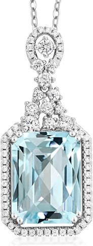Gem Stone King 925 Sterling Silver Sky Blue Topaz Pendant Necklace For Women (9.95 Cttw, Emerald Cut 14X10MM, with 18 Inch Silver Chain) in Saudi Arabia