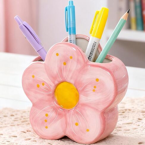 Pink Pencil Holder Pen Holder Office Desk Accessories Aesthetic Cute Flower Home Decor Makeup Brush Holder Vase Birthday Gifts for Women Vanity Toothbrush Holder Kawaii Kitchen Utensil Holder in Kuwait