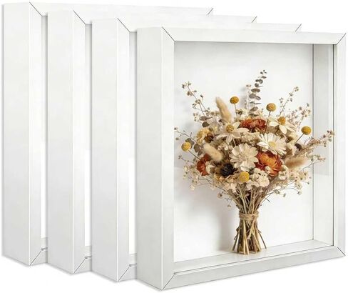 4 Pack Shadow Box Frame Display Cases, 8"x 10" Wood Deep Black Handicrafts Shadowbox for Flowers Jersey Wedding (White) in Saudi Arabia