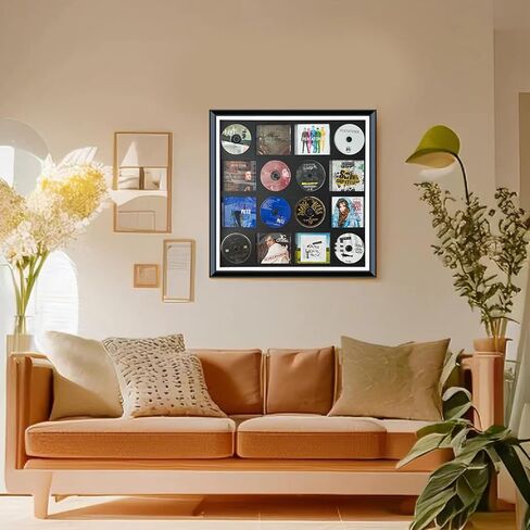 CD Case, DVD Display Rack, CD/DVD Case Display Frame, Signed Album Display Frame, Disc Collection Display, Multimedia Wall Art, Can be stored on 8 Discs and 8 Covers.24.8X 24.8X 1.77,Black,1 Pack in Kuwait