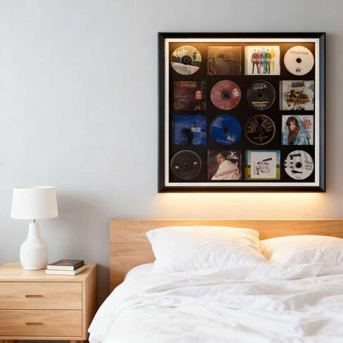 CD Case, DVD Display Rack, CD/DVD Case Display Frame, Signed Album Display Frame, Disc Collection Display, Multimedia Wall Art, Can be stored on 8 Discs and 8 Covers.24.8X 24.8X 1.77,Black,1 Pack in Kuwait