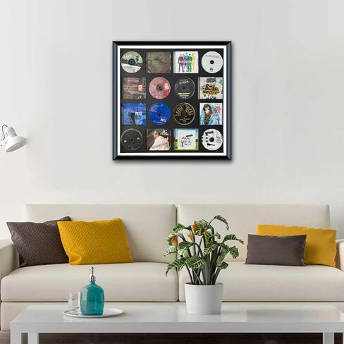 CD Case, DVD Display Rack, CD/DVD Case Display Frame, Signed Album Display Frame, Disc Collection Display, Multimedia Wall Art, Can be stored on 8 Discs and 8 Covers.24.8X 24.8X 1.77,Black,1 Pack in Kuwait