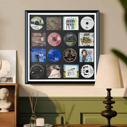 CD Case, DVD Display Rack, CD/DVD Case Display Frame, Signed Album Display Frame, Disc Collection Display, Multimedia Wall Art, Can be stored on 8 Discs and 8 Covers.24.8X 24.8X 1.77,Black,1 Pack in Kuwait