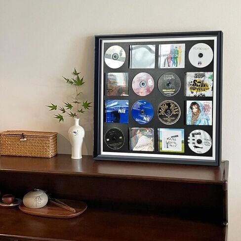 CD Case, DVD Display Rack, CD/DVD Case Display Frame, Signed Album Display Frame, Disc Collection Display, Multimedia Wall Art, Can be stored on 8 Discs and 8 Covers.24.8X 24.8X 1.77,Black,1 Pack in Kuwait
