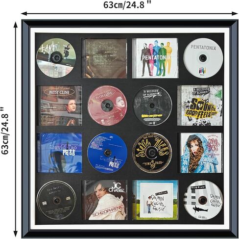 CD Case, DVD Display Rack, CD/DVD Case Display Frame, Signed Album Display Frame, Disc Collection Display, Multimedia Wall Art, Can be stored on 8 Discs and 8 Covers.24.8X 24.8X 1.77,Black,1 Pack in Kuwait