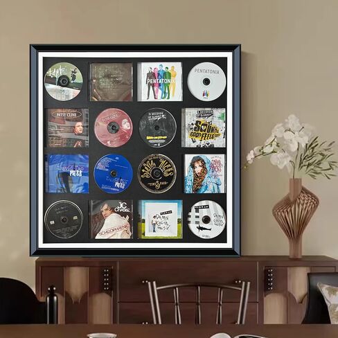 CD Case, DVD Display Rack, CD/DVD Case Display Frame, Signed Album Display Frame, Disc Collection Display, Multimedia Wall Art, Can be stored on 8 Discs and 8 Covers.24.8X 24.8X 1.77,Black,1 Pack in Kuwait