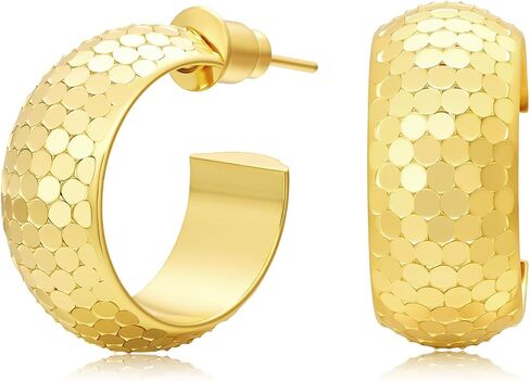 أقراط دائرية صغيرة للنساء واسعة نصف هوجي الأطواق مكتنزة هوب 18 قيراط مطلية بالذهب الحقيقي 925 الفضة الاسترليني مطروق هيبوالرجينيك خفيفة الوزن in Kuwait