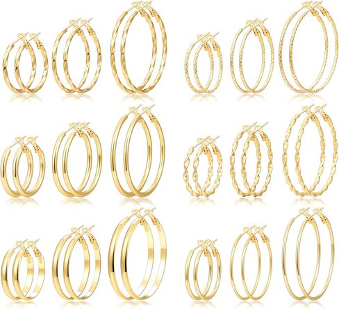 مجموعة 18 زوجًا من الأقراط الذهبية للنساء، أقراط عصرية مطلية بالذهب عيار 14 قيراط متعددة الملتوية، هدايا مجوهرات نسائية سميكة وخفيفة الوزن in Kuwait