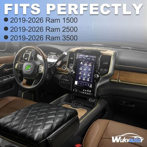 غطاء وحدة التحكم المركزية لـ 2019-2026 Ram 1500 غطاء وحدة التحكم المركزية 2026 RAM 1500 غطاء مسند الذراع وسادة وسادة لملحقات Ram 1500/2500/3500 من جلد البولي يوريثان in Saudi Arabia
