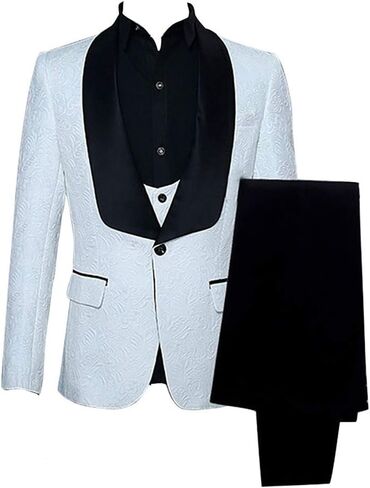 Men Paisley Jacquard Floral Slim Fit Tuxedos Wedding Groom Suits 3 Piece White Red Pink in Saudi Arabia