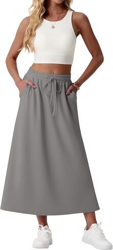 Lepunuo Casual Maxi Skirts for Womens Drawstring High A-Line Waisted Summer Long Trendy Skirts with Pockets in Saudi Arabia