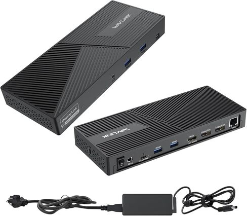 محطة إرساء USB3.1 Gen1 لأجهزة الكمبيوتر المحمول والكمبيوتر، محطة إرساء الكمبيوتر الشخصي، شاشة مزدوجة لشاشات متعددة فائقة الدقة، 2X 4K HDMI، 2X منافذ عرض، 2X منافذ USB-C، جيجابت إيثرنت، نظام التشغيل Windows أو Mac OS in Kuwait