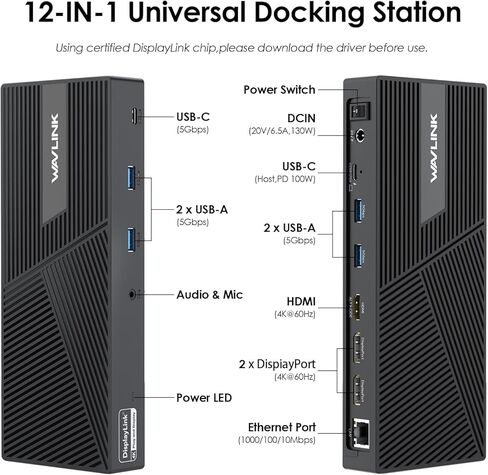 محطة إرساء USB3.1 Gen1 لأجهزة الكمبيوتر المحمول والكمبيوتر، محطة إرساء الكمبيوتر الشخصي، شاشة مزدوجة لشاشات متعددة فائقة الدقة، 2X 4K HDMI، 2X منافذ عرض، 2X منافذ USB-C، جيجابت إيثرنت، نظام التشغيل Windows أو Mac OS in Kuwait
