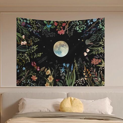 Generic Moonlit Garden Tapestry - أخضر، أسود زهري - 59.1 بوصة × 51.2 بوصة - غرفة النوم، غرفة المعيشة، المكتب in Saudi Arabia