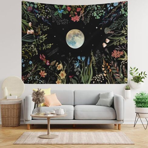 Generic Moonlit Garden Tapestry - أخضر، أسود زهري - 59.1 بوصة × 51.2 بوصة - غرفة النوم، غرفة المعيشة، المكتب in Saudi Arabia
