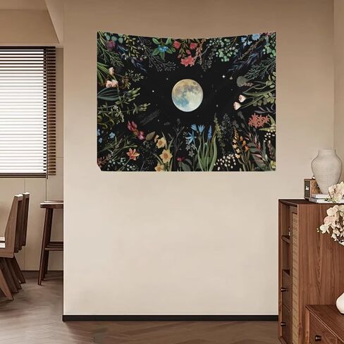 Generic Moonlit Garden Tapestry - أخضر، أسود زهري - 59.1 بوصة × 51.2 بوصة - غرفة النوم، غرفة المعيشة، المكتب in Saudi Arabia
