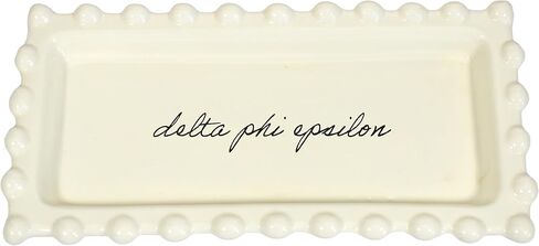 Sorority Shop Delta Phi Epsilon Jewelry Dish - Rectangular Gloss Finish Ceramic tray with Sorority Name in Cursive Script, Multi-Function Ceramic Ring Dish, Ideal for Jewelry and Keys in Saudi Arabia