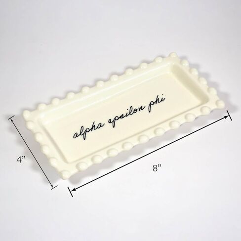 Sorority Shop Delta Phi Epsilon Jewelry Dish - Rectangular Gloss Finish Ceramic tray with Sorority Name in Cursive Script, Multi-Function Ceramic Ring Dish, Ideal for Jewelry and Keys in Saudi Arabia