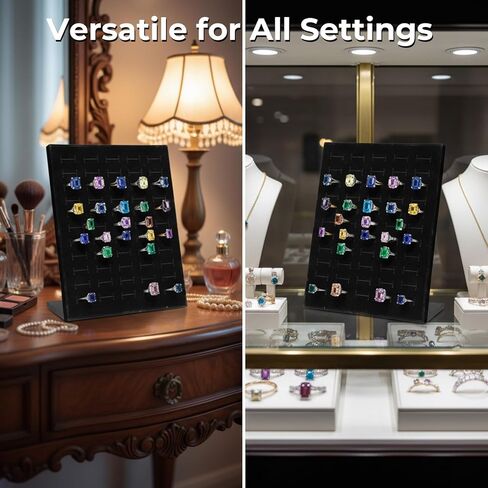 حامل عرض حلقات مخملية مكون من 4 قطع مع 200 فتحة (50 فتحة/عبوة)، صينية تنظيم المجوهرات على شكل حرف L لبيع الخواتم والأقراط - أسود in Kuwait