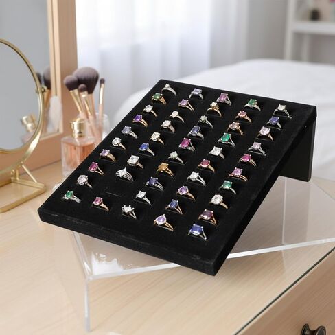 حامل عرض حلقات مخملية مكون من 4 قطع مع 200 فتحة (50 فتحة/عبوة)، صينية تنظيم المجوهرات على شكل حرف L لبيع الخواتم والأقراط - أسود in Kuwait