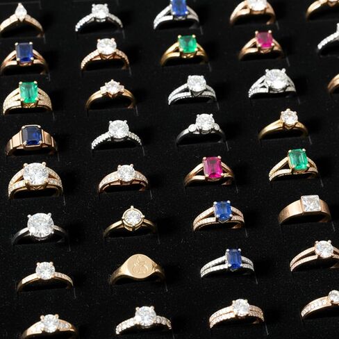 حامل عرض حلقات مخملية مكون من 4 قطع مع 200 فتحة (50 فتحة/عبوة)، صينية تنظيم المجوهرات على شكل حرف L لبيع الخواتم والأقراط - أسود in Kuwait