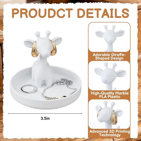 Giraffe Ring Holder with Circular Dish Giraffe Ring Dish 3D Printed Plastic Marble Farmhouse Style Cute Women Gifts Stuff Jewelry Plate Organizer for Bathroom Office Home Room Desk Decor in Saudi Arabia