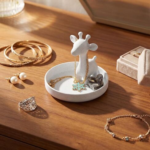 Giraffe Ring Holder with Circular Dish Giraffe Ring Dish 3D Printed Plastic Marble Farmhouse Style Cute Women Gifts Stuff Jewelry Plate Organizer for Bathroom Office Home Room Desk Decor in Saudi Arabia