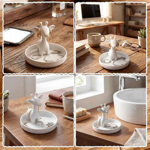 Giraffe Ring Holder with Circular Dish Giraffe Ring Dish 3D Printed Plastic Marble Farmhouse Style Cute Women Gifts Stuff Jewelry Plate Organizer for Bathroom Office Home Room Desk Decor in Saudi Arabia