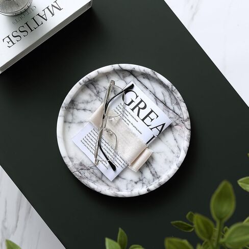 Lilac Marble Round Tray - 8 Inch Bathroom & Vanity Organizer for Jewelry, Perfume, Watches, Coasters | Makeup, Dining Table, Coffee Table Decorative Holder in Saudi Arabia