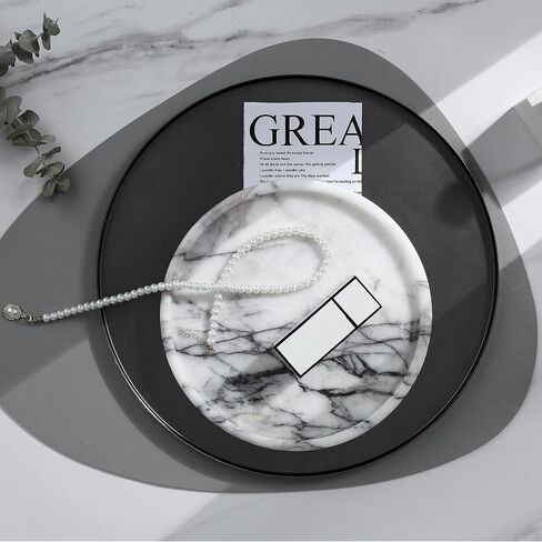 Lilac Marble Round Tray - 8 Inch Bathroom & Vanity Organizer for Jewelry, Perfume, Watches, Coasters | Makeup, Dining Table, Coffee Table Decorative Holder in Saudi Arabia