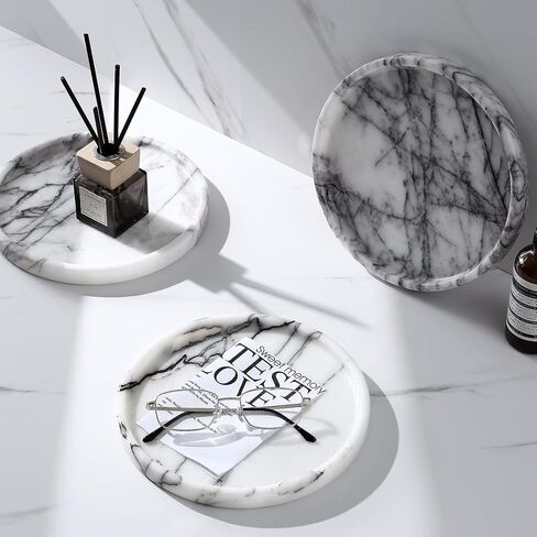 Lilac Marble Round Tray - 8 Inch Bathroom & Vanity Organizer for Jewelry, Perfume, Watches, Coasters | Makeup, Dining Table, Coffee Table Decorative Holder in Saudi Arabia