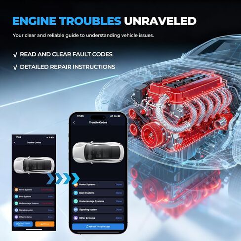 أداة تشخيص الماسح الضوئي obd2، قارئ رمز خطأ السيارة بلوتوث 5.4 لنظام التشغيل iOS وأندرويد مع الذكاء الاصطناعي الذكي، اختبار أداء رمز خطأ المحرك الشفاف، اختبار البطارية in Kuwait