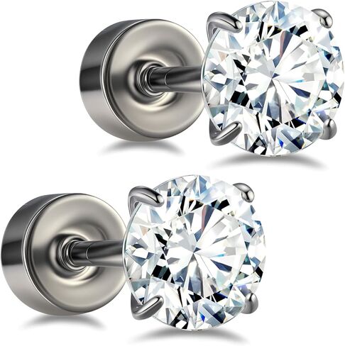 Moissanite Diamond Stud Earrings G23 Implant Grade Titanium Screw Flat Back Earring Hypoallergenic Pure Titanium Tragus Labret Cartilage Helix F136 Piercing Jewelry for Women Men in Saudi Arabia