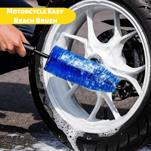 Set of 6 Motorcycle Cleaning Brush Kit, Motorcycle Detailing Wash Kit, Include Easy Reach Brush, Chain, Stiff Tire, Detailing Brush, Wool Wash Mitt, Microfiber Towel for Motorcycle, Bicycle in Saudi Arabia