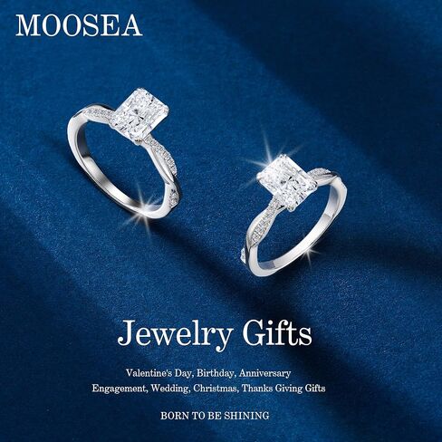 MOOSEA Radiant Cut Moissanite Engagement Rings for Women, 14K White Gold Plated 925 Sterling Silver Wedding Band, Moissanite Rings for Women Anniversary Ring Jewelry Gifts in Saudi Arabia