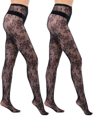 2 Pairs High Waist Allover Flower Fishnet Tights – Sheer Thigh High Suspender Stockings for Women in Saudi Arabia