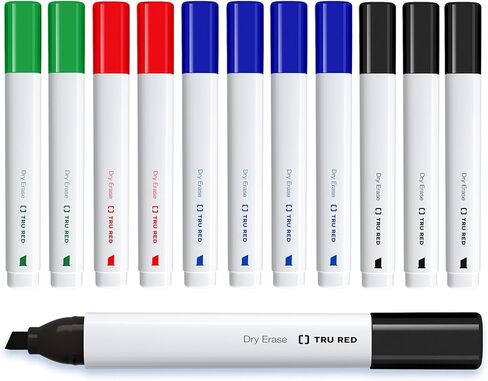 TRU RED Dry Erase Markers, Chisel Tip, Assorted Colors, 12 Pack – Bold Color Whiteboard Markers for Office, School & Home in Saudi Arabia