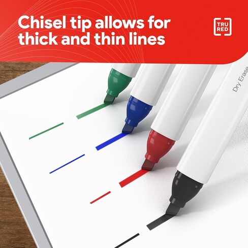 TRU RED Dry Erase Markers, Chisel Tip, Assorted Colors, 12 Pack – Bold Color Whiteboard Markers for Office, School & Home in Saudi Arabia