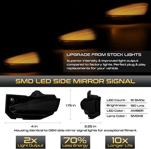 VIPMOTOZ LED Strip Side Mirror Light Turn Signal Indicator Lamp Replacement For 2019-2023 Toyota Corolla Hatchback & 20-22 Corolla Sedan, Black Housing Smoke Lens, 2-Piece Driver & Passenger Side Set in Saudi Arabia