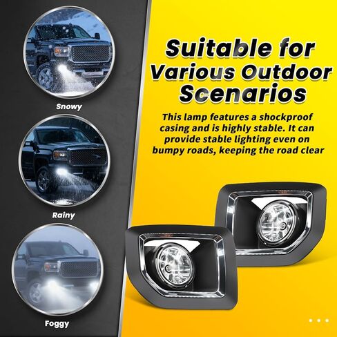 Pair Front Fog Light Assembly Compatible with 2015-2019 Sierra 2500HD 3500HD Fog Lamp Clear Lens Left and Right Side in Saudi Arabia