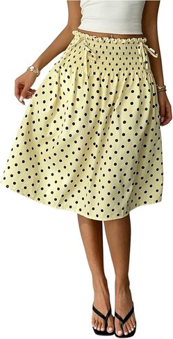 تنورة SHENHE النسائية Y2k منقطة متوسطة الطول بخصر منخفض وخصر منخفض تنورة واسعة على شكل حرف A in Kuwait