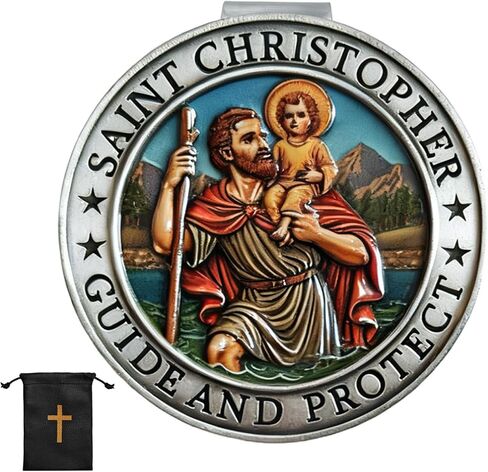 وسام سانت كريستوفر للسيارة، وسام سانت كريستوفر لمشبك قناع السيارة والحقيبة الجلدية، هدايا واقية بلمسة نهائية من المينا النابضة بالحياة للسائقين الجدد، مجموعة نعمة الرحلة الآمنة (2) in Kuwait