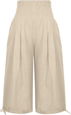 Linen Pants for Women 2026 Summer Linen Capri Pants Wide Leg High Waisted Drawstring Casual Cropped Pants with Pockets in Saudi Arabia