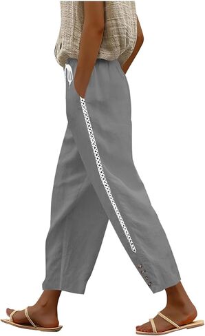 Linen Capri Pants for Women 2026 Linen Capri Pant Pocket Lightweight Casual Summer Pants with Drawstring Elastic Waist in Saudi Arabia