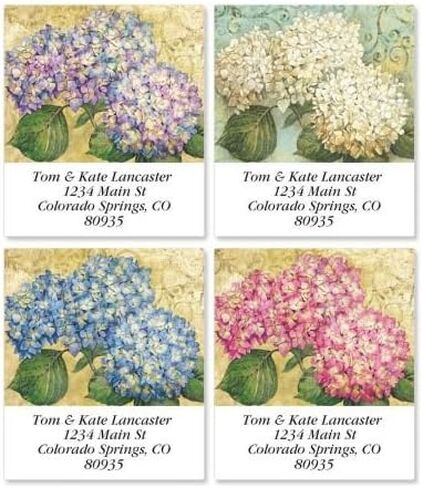 Hydrangea Garden Square Flower Return Address Labels (4 Designs) - Set of 144 1-1/2" x 1-3/4" Self-Adhesive, Flat-Sheet labels in Saudi Arabia